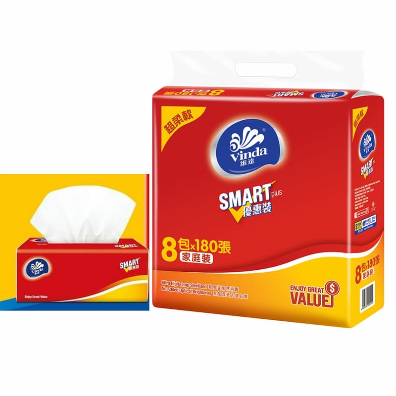 Vinda Smart Plus Facial Tissue (8 packs x 180 sheets)