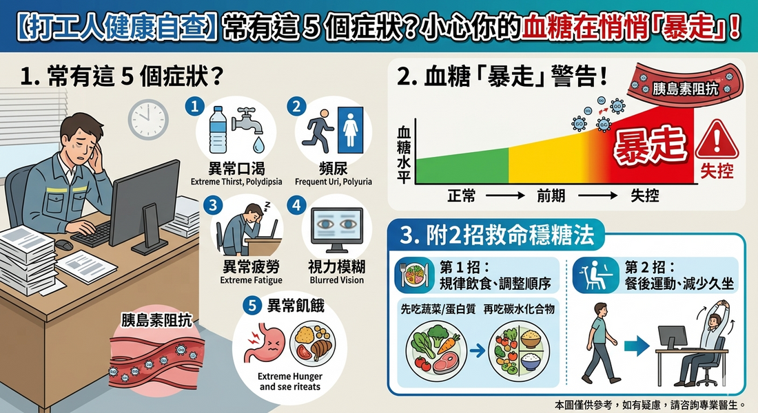拼命打工卻換來「血糖坐過山車」？從日常慢性疲勞看都市人的隱形危機，中醫藥行教你3招穩糖守護血管健康