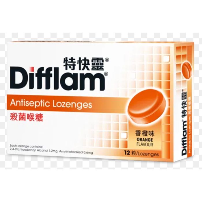 特快靈 Difflam - 殺菌喉糖 (香橙味) 12粒 - 職場抗疲勞、潤喉生津首選