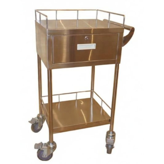 4吋全鎖轆 不鏽鋼有鎖換藥車連抽屜 (JCT-5061) | 醫務所及美容院商用推車