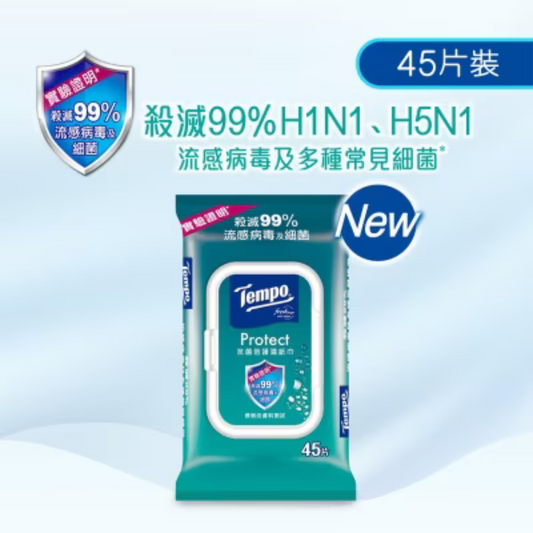Tempo Antibacterial Protective Wipes (45 pieces)
