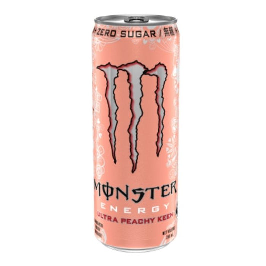 Monster Energy Peachy Shine Carbonated Energy Drink 355ml - Original 24-can Case, Summer Peach Aroma