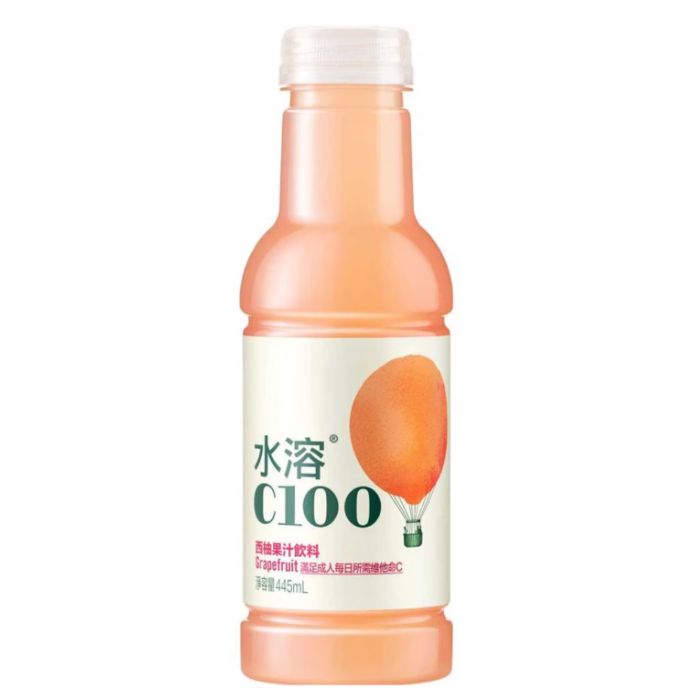 水溶C100 - 西柚味果汁飲料 (港版) 445mL (15支原箱) - 清爽解膩、職場下午茶補給首選