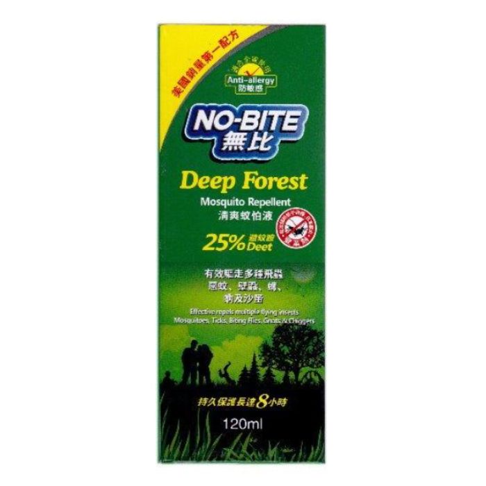 NO-BITE Deep Forest Refreshing Mosquito Repellent Liquid 120ml (Contains 25% DEET) - Powerful Mosquito Repellent