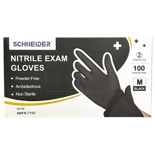 Schneider 一次性丁腈無粉手套 [黑色] (M 碼) 100隻 - 醫用級精準操作、無粉抗敏