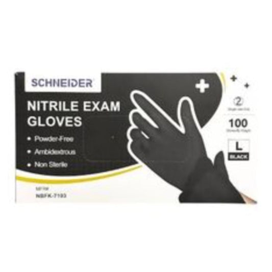 Schneider 一次性丁腈無粉手套 [黑色] (L 碼) 100隻 - 醫用級耐用、抗敏、餐飲/清潔採購首選